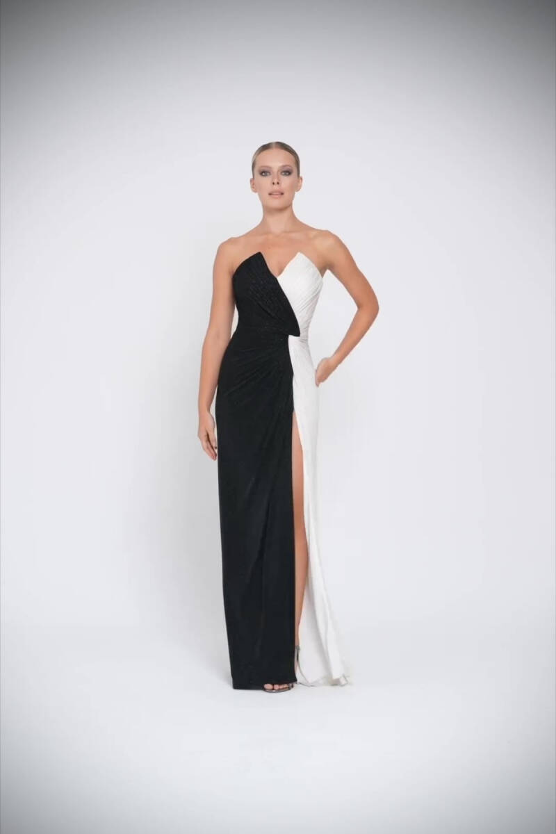 Black andBeyz Pinked collar knotted double color silvery evening dresses 37 - 2