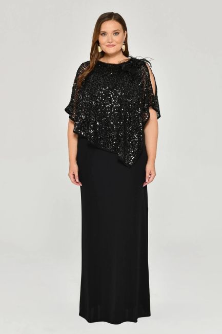 Black Asymmetrical Blouse Sequined Plus Size Dress 79 - 1