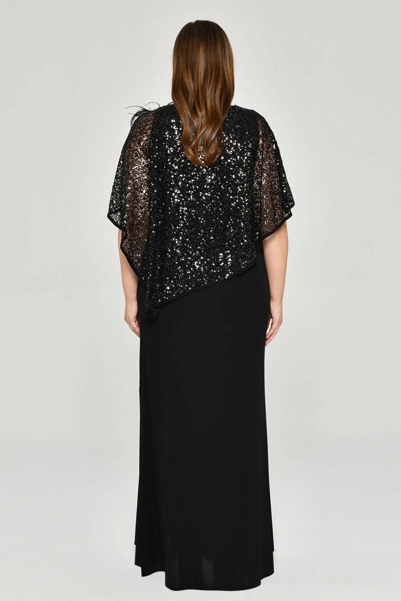 Black Asymmetrical Blouse Sequined Plus Size Dress 79 - 4