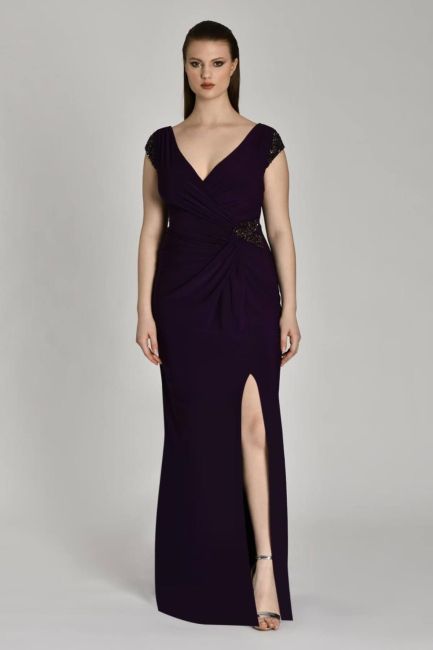 Black Thick Strap Low Sleeve Draped Plus Size Evening Dress 49 - 2