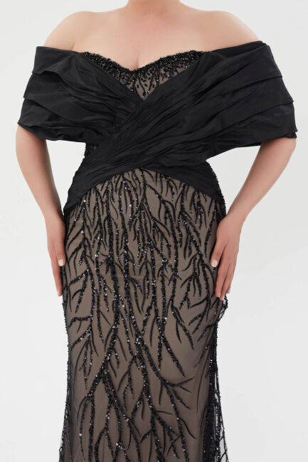Black Madonna collar embroidered skin color imported evening dress 96 - 4