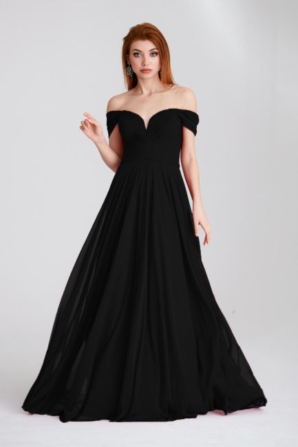 Black Strapless Chest Darapeli Tulle Evening Dress 