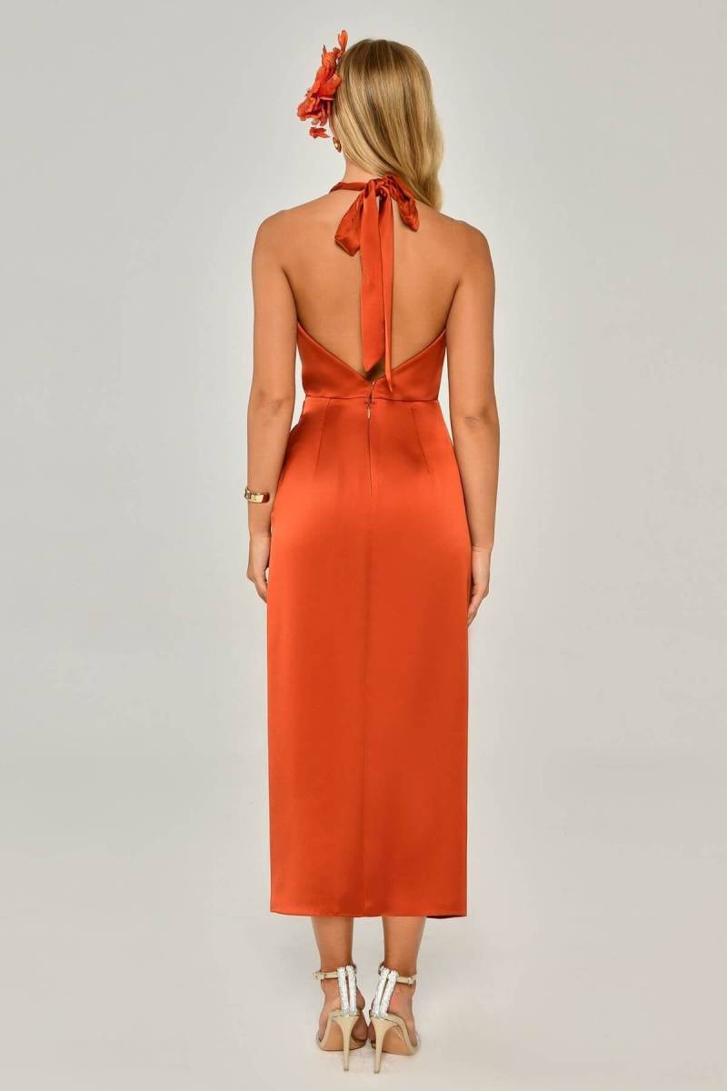 Cinnamon Halter Neck Wrap Satin Midi Dress 55 - 4