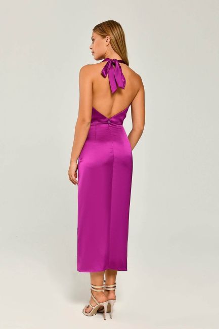 Degage collar bound from the neck of Eflatun Satin Midi Dress 55 - 4