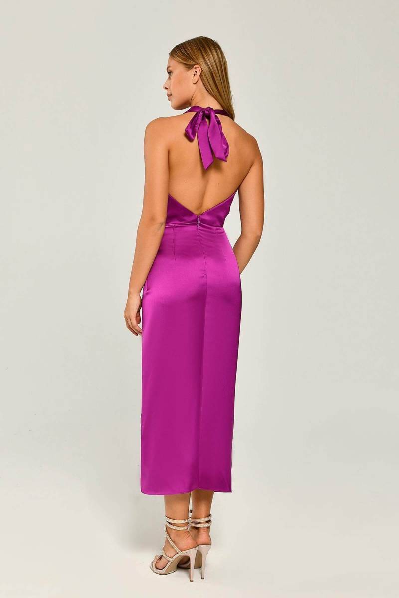 Lilac Halter Neck Wrap Satin Midi Dress 55 - 4