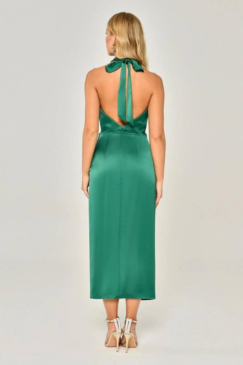 Degage collar connected to the green neck of the antvelop satin midi dress 55 - 4