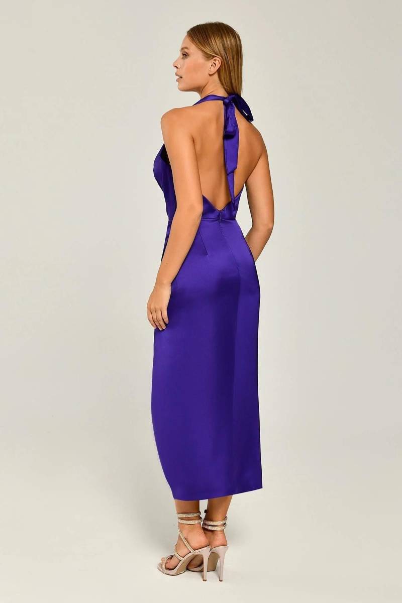 Degage collar connected to the purple neck antvelop satin midi dress 55 - 4