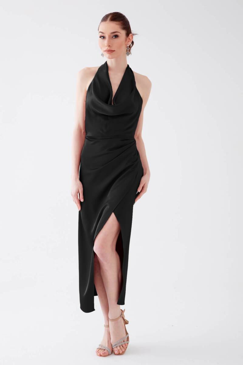Degages connected from the black neck of the antvelop satin midi dress 55 - 2