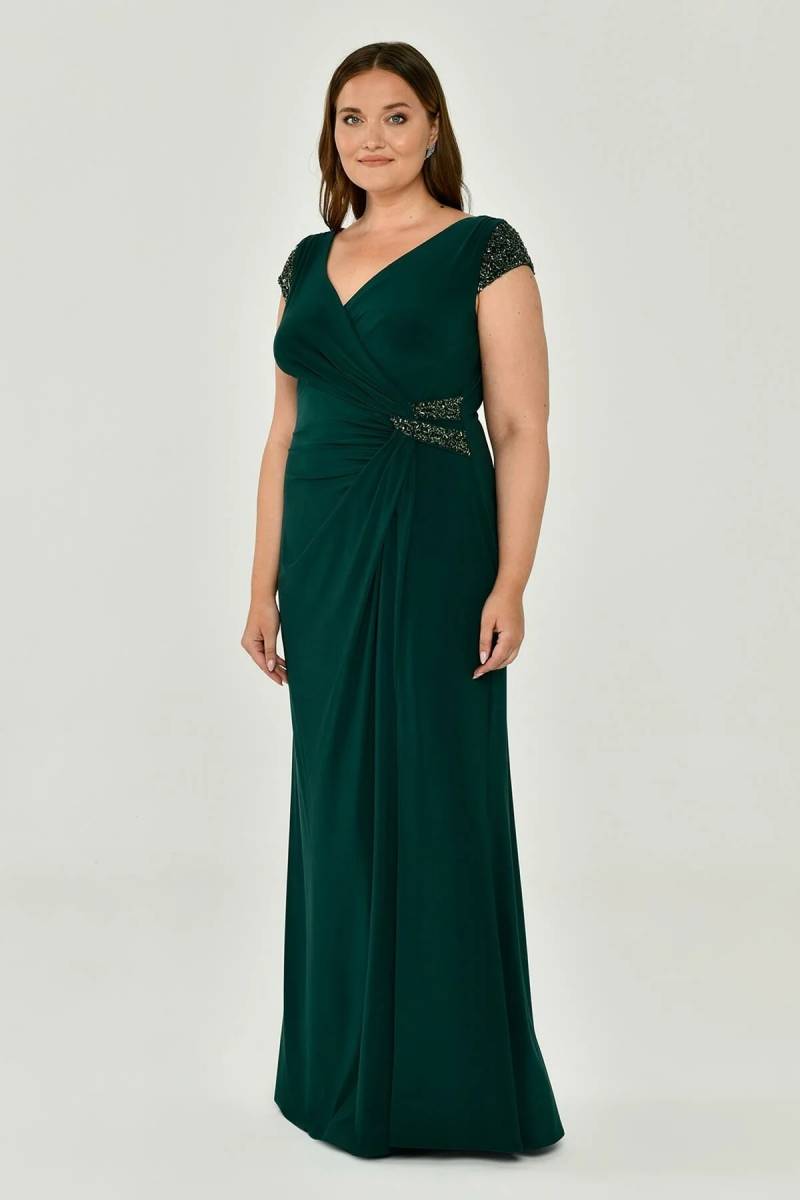 K.Emerald Thick Strap Low Sleeve Draped Plus Size Evening Dress 49 - 3