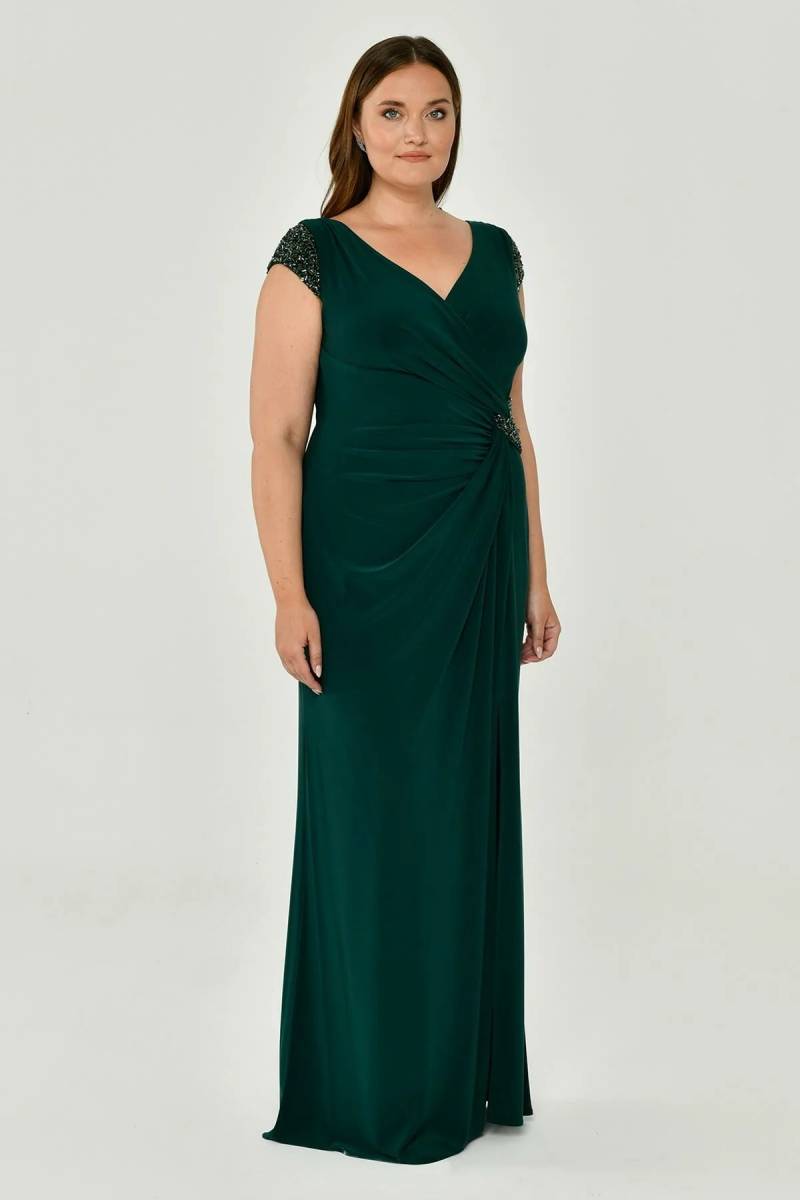 K.Emerald Thick Strap Low Sleeve Draped Plus Size Evening Dress 49 - 4