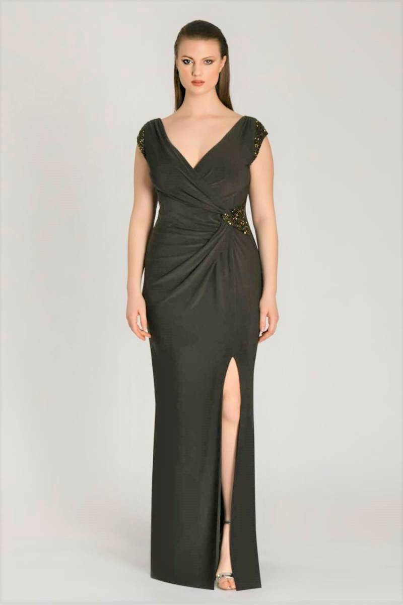 Nefti Thick Strap Low Sleeve Draped Plus Size Evening Dress 49 - 1