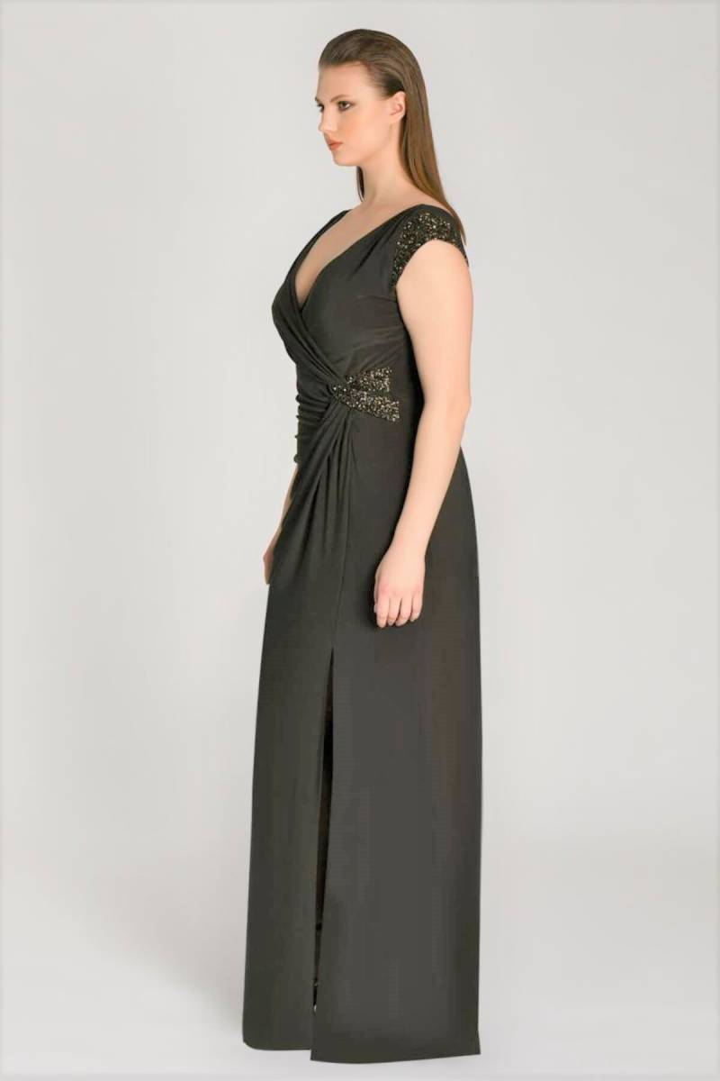 Nefti Thick Strap Low Sleeve Draped Plus Size Evening Dress 49 - 2