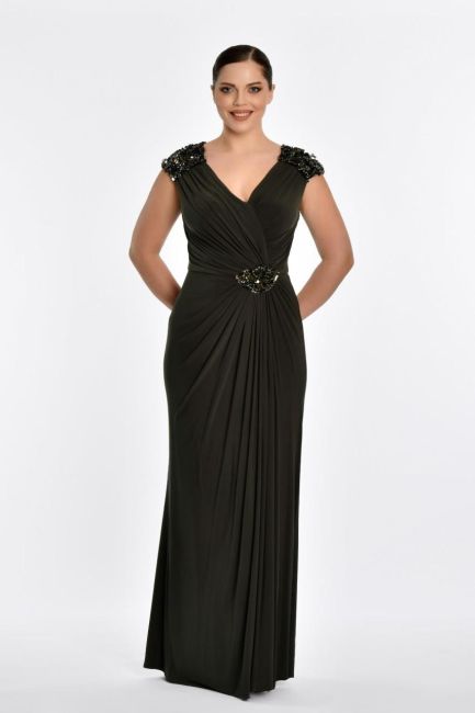 Nefti V-Neck Draped Plus Size Evening Dress 