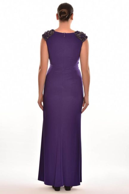 Purple V-Neck Draped Plus Size Evening Dress - 3